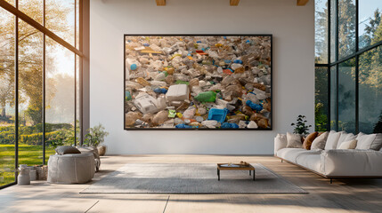 TV screen showing garbage - concept of corporate lies, brainwashing, propaganda and useless content