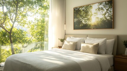 Elegant and Cozy Modern Bedroom Interior Design with Stylish Decor, mockup, poster and Background