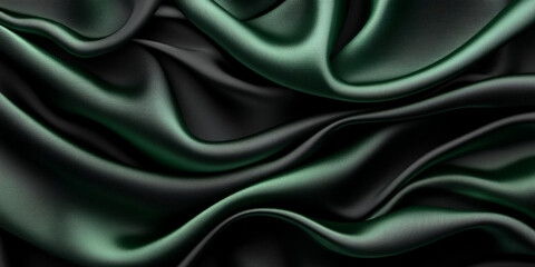 Obraz premium Elegant green and black silk fabric draping with smooth texture