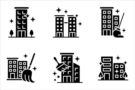 Office cleaning linear icon set. Apartment cleaning service. vector illustration on white background