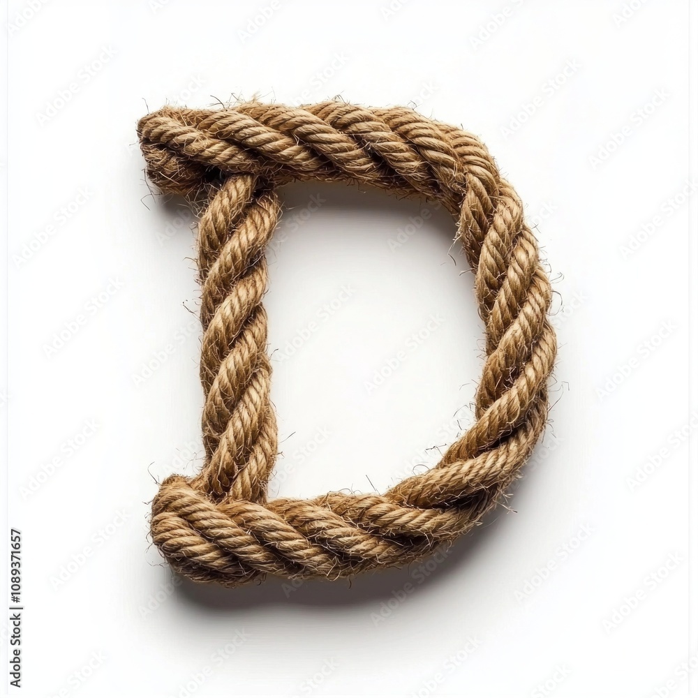 Poster letter d made entirely twisted natural rope set clean white background highlighting its texture and 