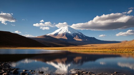 serene mountain landscape with reflection in calm water