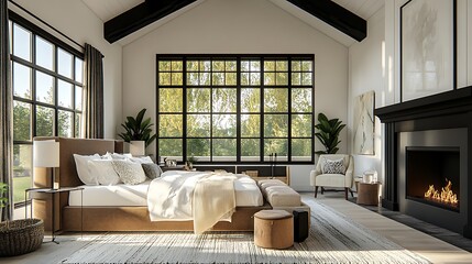 Elegant and Cozy Modern Bedroom Interior Design with Stylish Decor, mockup, poster and Background