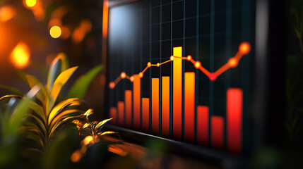 A large growth graph is displayed on the screen during a business presentation, highlighting key achievements.