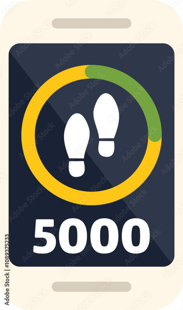 Poster smartphone screen displaying a pedometer app, showing the progress made towards a daily step goal