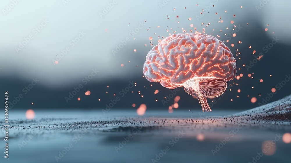 Poster a holographic projection of a human brain with glowing neural pathways, representing the power and p