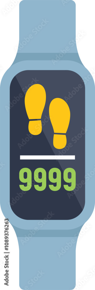 Poster smartwatch with touchscreen showing steps counter app interface with number of steps walked by user