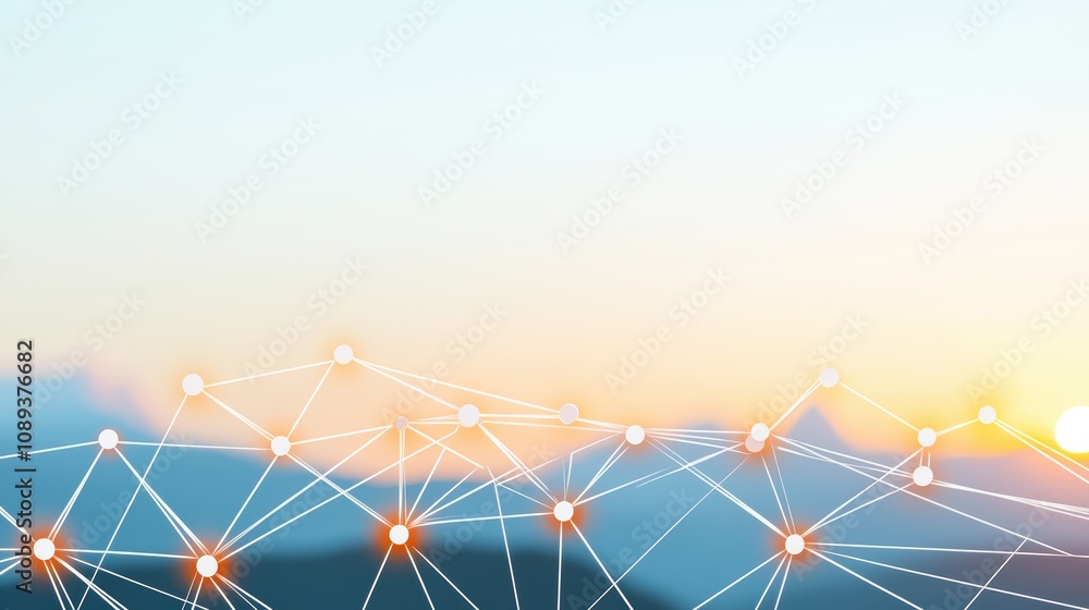 Poster an abstract representation of a global network with interconnected nodes and financial data streams,