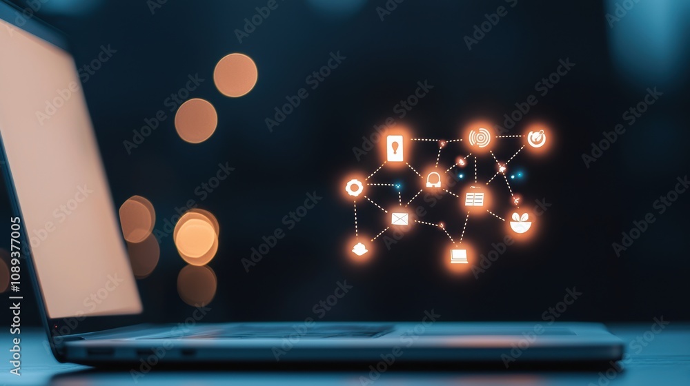 Poster a network of interconnected devices and data streams, representing the internet of things and the gr