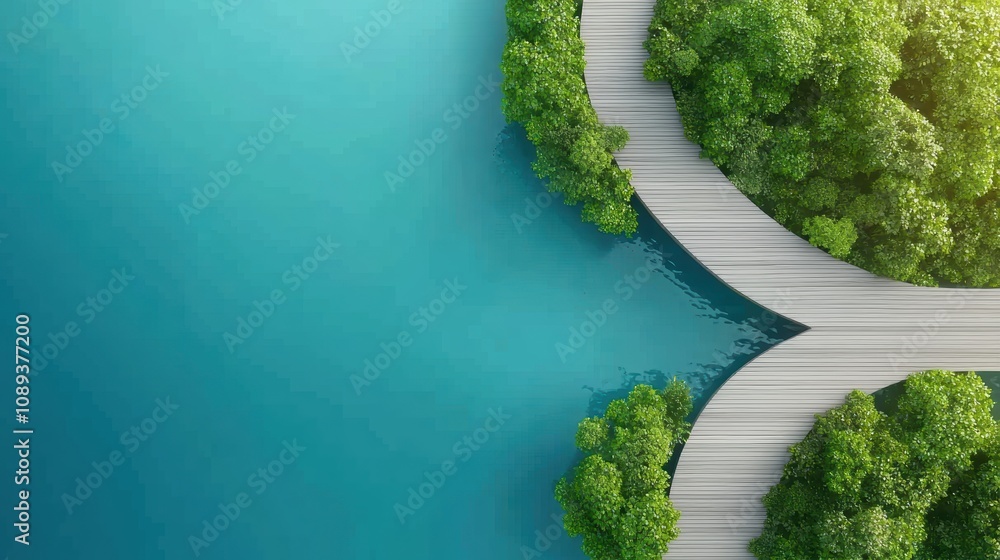 Poster a modern bridge connecting two sides of a river, symbolizing infrastructure development and improved