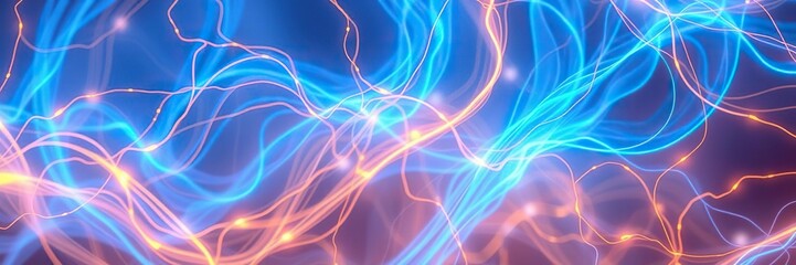 Obraz premium Electric aura of swirling blue and orange, filled with glowing threads that weave together to create a mesmerizing pattern, background, orange