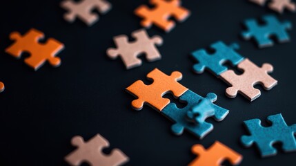 Obraz premium Pieces of a puzzle fitting perfectly together, representing the importance of collaboration and each individual contribution to the whole.