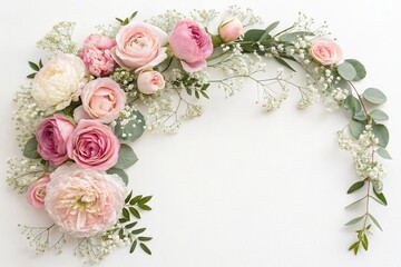 Elegant floral garland with roses peonies and baby's breath, classic design, baby's breath, rose arrangement, elegant wedding