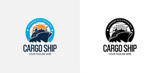 Freight shipping ship logo design template, logistics ship logo, delivery express cargo ship © SlametWahono
