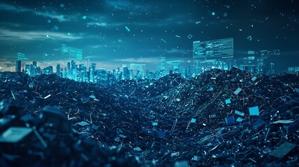 Futuristic Landfill with Holographic Data Breakdown of Recyclable Materials for Circular Economy
