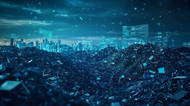 Futuristic Landfill with Holographic Data Breakdown of Recyclable Materials for Circular Economy