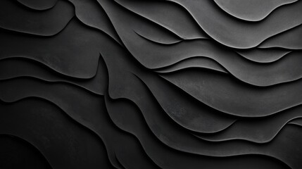Obraz premium Abstract black texture with layered wave-like forms and smooth flowing curves creating a dynamic three-dimensional appearance
