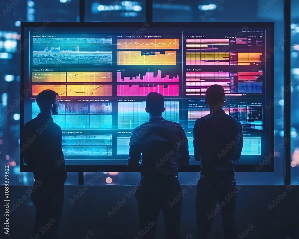 Aufkleber digital project management board glowing with team updates and contributions