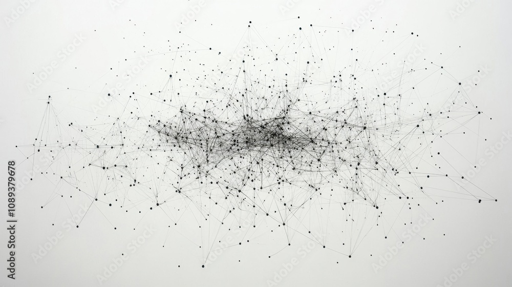 Poster abstract representation of a complex network with interconnected dots and lines illustrating digital