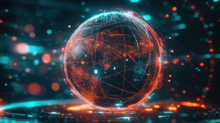Fototapeta premium A futuristic digital globe with interconnected lines, showcasing the concept of global internet connectivity.