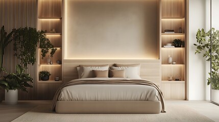 Elegant and Cozy Modern Bedroom Interior Design with Stylish Decor, mockup, poster and Background