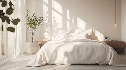 Elegant and Cozy Modern Bedroom Interior Design with Stylish Decor, mockup, poster and Background