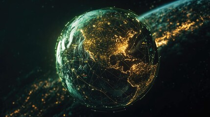 Fototapeta premium A futuristic earth with interconnected network lines, symbolizing global communication, data exchange, and innovation.