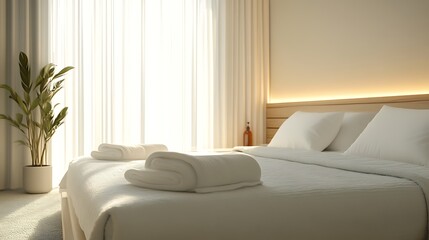 Elegant and Cozy Modern Bedroom Interior Design with Stylish Decor, mockup, poster and Background