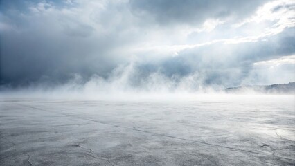 Obraz premium Ethereal misty fog swirling in a vast empty space, white background, foggy