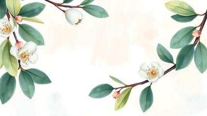 Obraz premium Eucalyptus branch accentuating a beautiful watercolor frame with soft brushstrokes and pastel colors, flower pot background, watercolor artwork, watercolor painting