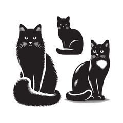 Vector Silhouette Set of Cats Sitting in Various Poses