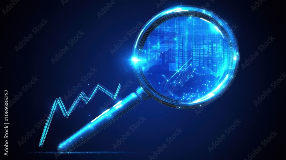 Aufkleber innovative digital concept of data analysis represented by a magnifying glass overlaid with complex 