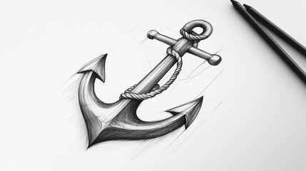 Cartoon anchor sketch in minimalist design with pencil details
