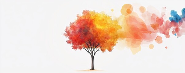 A vibrant tree with swirling watercolor effects in warm colors, symbolizing creativity and nature's beauty.