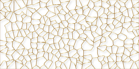 Obraz premium Beautiful white and gold crystallized polygon background. abstract light colorful stone tile pattern with shadow. modern wallpaper, trendy simple minimal geometric background abstract mosaic backd