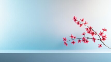 delicate pink flowers against a soft blue background for a serene atmosphere