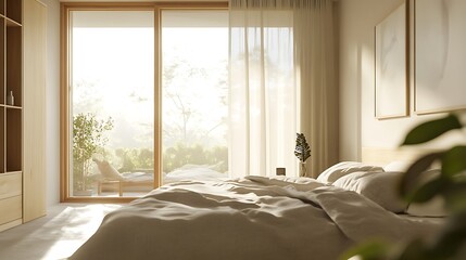 Fototapeta premium Elegant and Cozy Modern Bedroom Interior Design with Stylish Decor, mockup, poster and Background