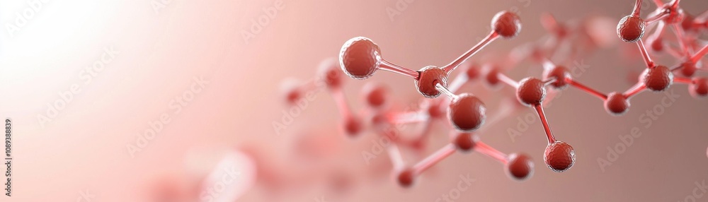 Poster abstract molecular structure with interconnected atoms, showcasing a scientific theme with a soft re