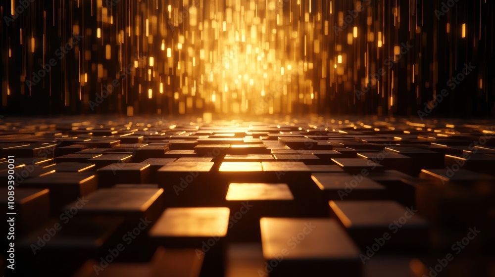 Leinwandbilder A mesmerizing scene of golden light cascading over a textured surface, creating an enchanting atmosphere filled with depth and warmth.