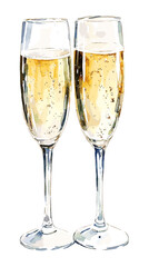 Hand drawn vector watercolor of two glasses of champagne isolated on white background vintage vector sketch drink illustration