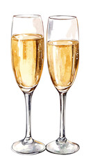 Hand drawn vector watercolor of two glasses of champagne isolated on white background vintage vector sketch drink illustration