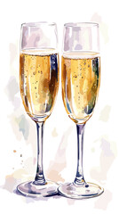 Hand drawn vector watercolor of two glasses of champagne isolated on white background vintage vector sketch drink illustration