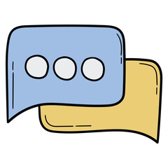 Hand drawn cartoon chat icon on a white background.