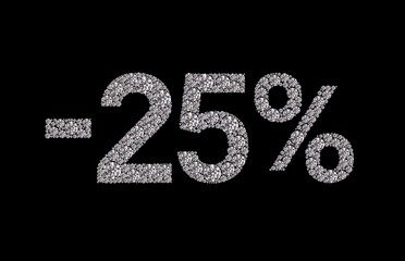 25 percent Diamond Numbers Banner on Black Background