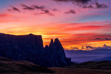 Sunset in the Dolomites, Italy.
