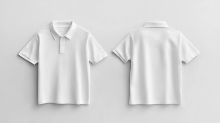 White polo shirt mockup featuring clear front and back views on a neutral background, ideal for clothing design presentations and branding purposes.