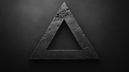 Textured black triangle set against a deep dark background, showcasing a rugged surface and geometric design.