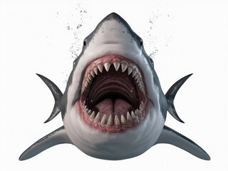 White shark marine predator with big open mouth and teeth. 3D rendering