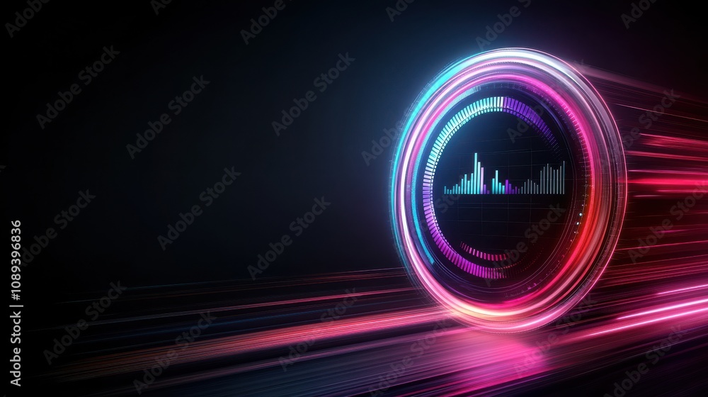 Aufkleber a vibrant, abstract composition featuring a circular design with colorful light streaks, suggesting 