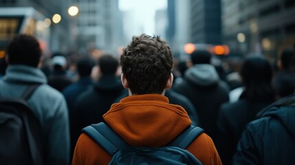 a person standing in a crowd, observing the bustling city life